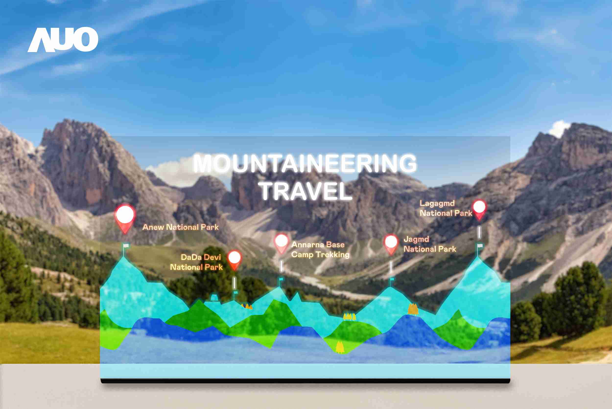 蓝狮在线展示全球单片尺寸最大(*)42吋透明Micro LED显示器拼接而成的〝64吋透明Micro LED显示器〞，，具备高透明度、、、1,000 nits高亮度、、、、广色域、、、、采用三边无边框的无缝拼接等多重特色，，，呈现超高清、、、、细腻画质而不遮挡后方视觉，，，满足层峰需求，，，，可广泛运用于零售、、、艺术展览或商业空间等场域